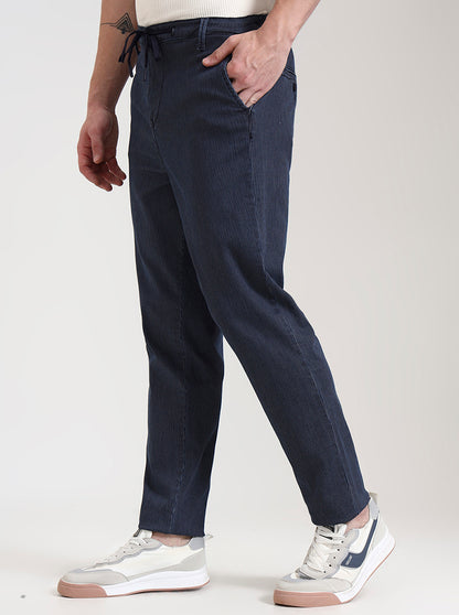 Indigo Blue Striped Regular Fit Track Pant | JadeBlue