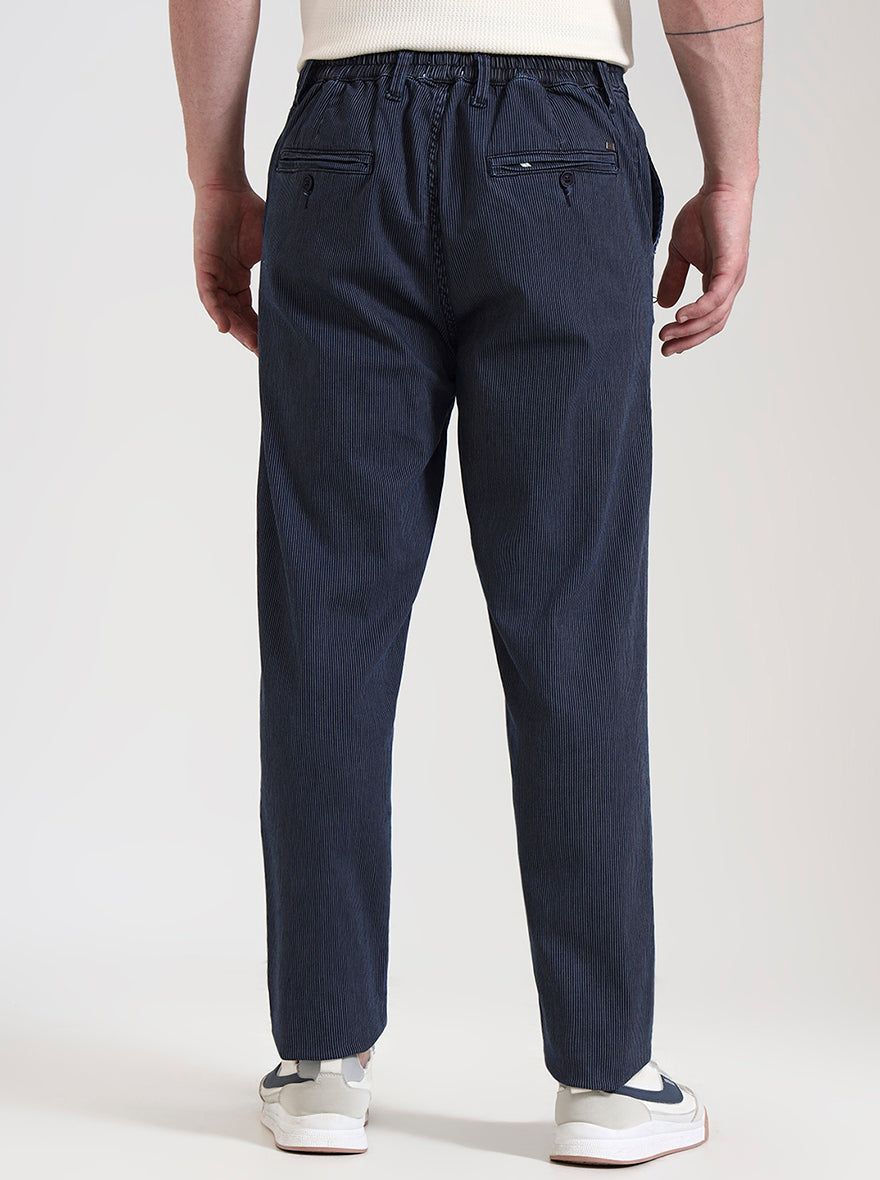 Indigo Blue Striped Regular Fit Track Pant | JadeBlue