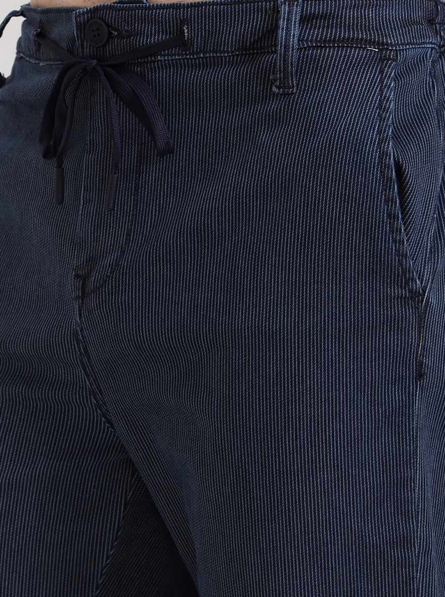 Indigo Blue Striped Regular Fit Track Pant | JadeBlue