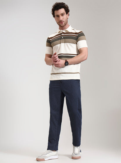 Indigo Blue Striped Regular Fit Track Pant | JadeBlue