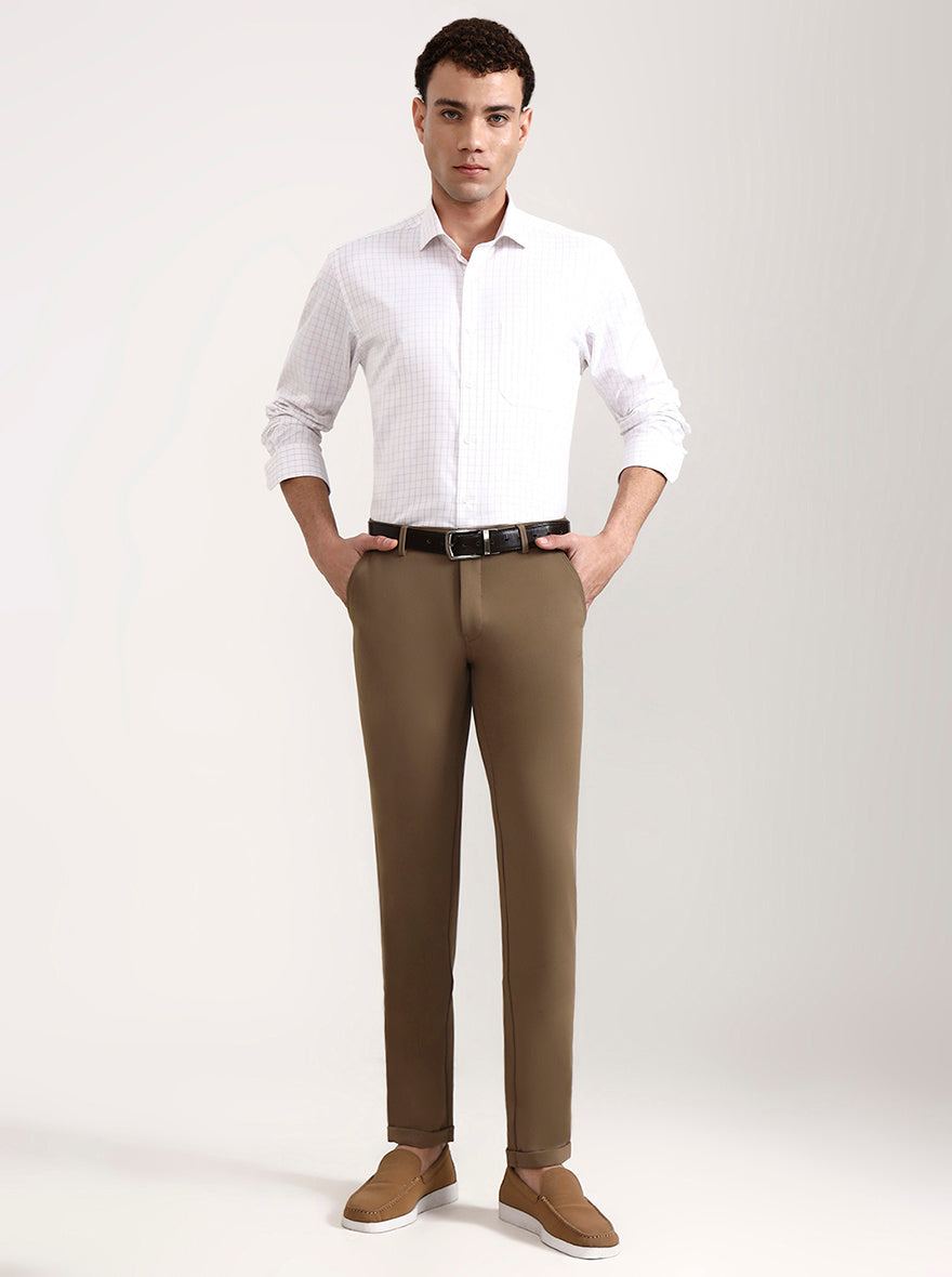 Khaki Solid Slim Fit Club Wear Trouser | Wyre