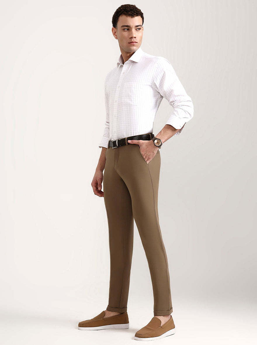 Khaki Solid Slim Fit Club Wear Trouser | Wyre