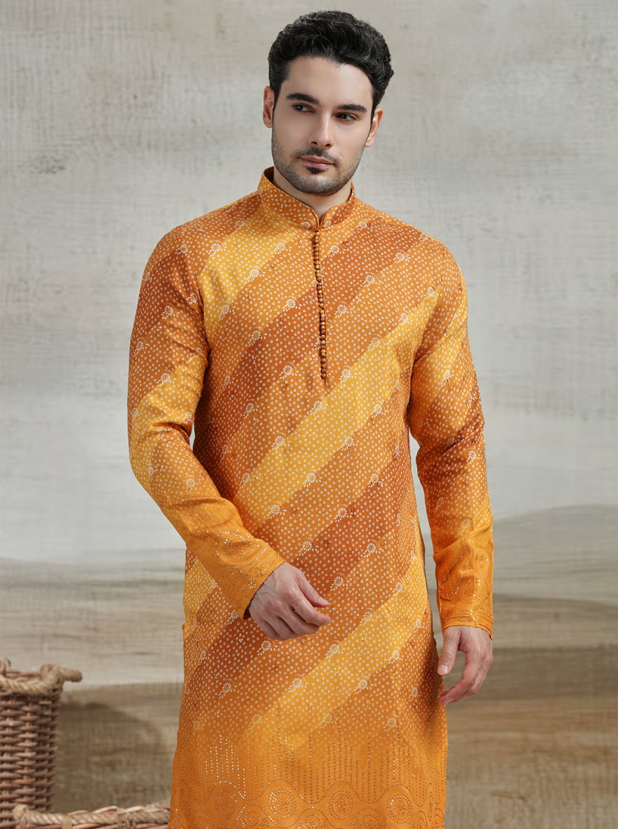 Yellow Printed Kurta Pajama | Virasana