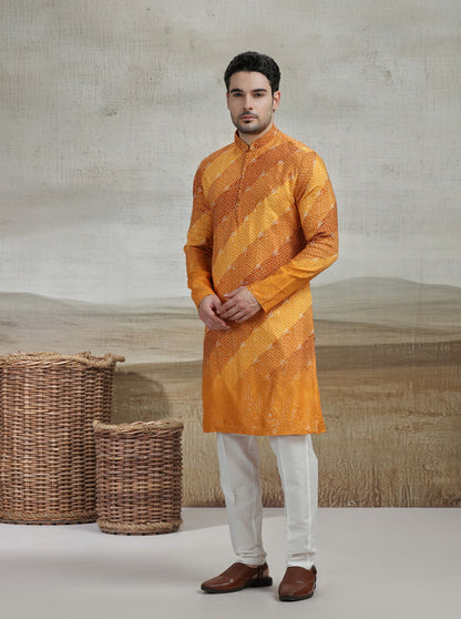 Yellow Printed Kurta Pajama | Virasana