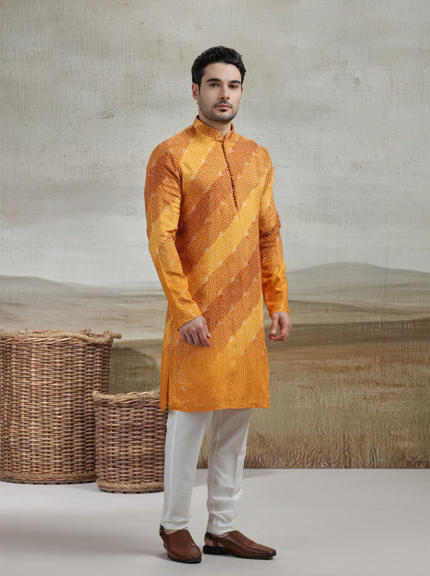 Yellow Printed Kurta Pajama | Virasana