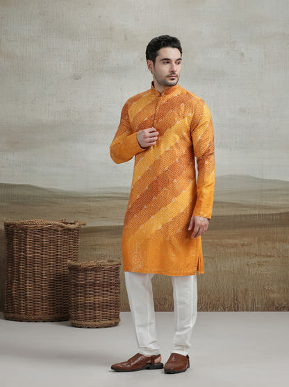 Yellow Printed Kurta Pajama | Virasana
