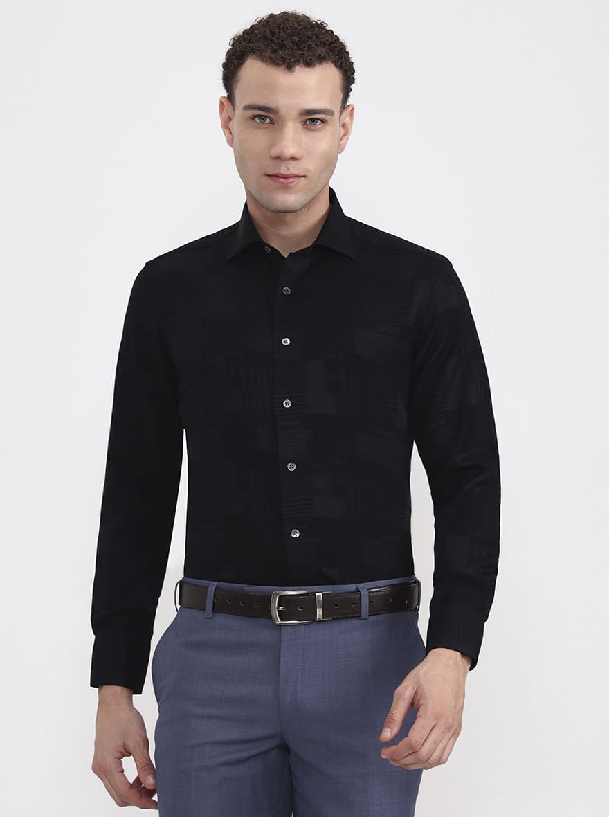 Black Printed Slim Fit Formal Shirt | JadeBlue Super Luxe