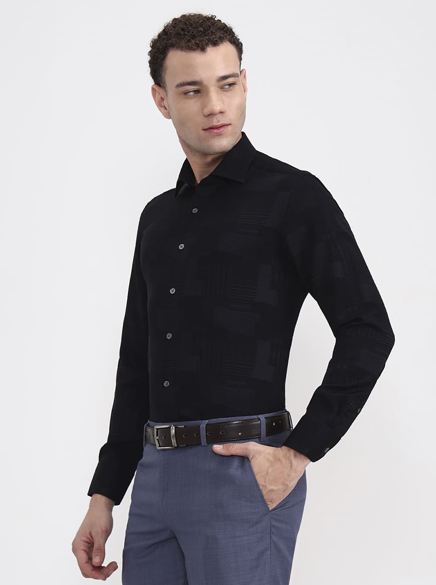 Black Printed Slim Fit Formal Shirt | JadeBlue Super Luxe