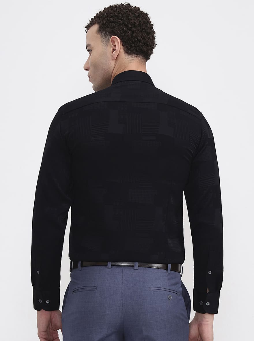 Black Printed Slim Fit Formal Shirt | JadeBlue Super Luxe
