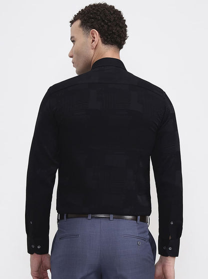 Black Printed Slim Fit Formal Shirt | JadeBlue Super Luxe
