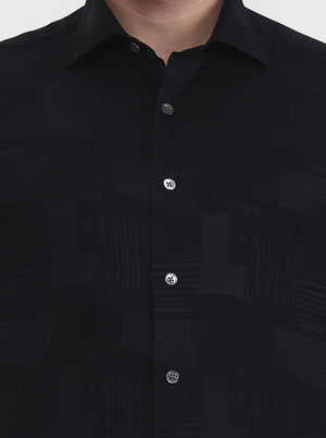 Black Printed Slim Fit Formal Shirt | JadeBlue Super Luxe