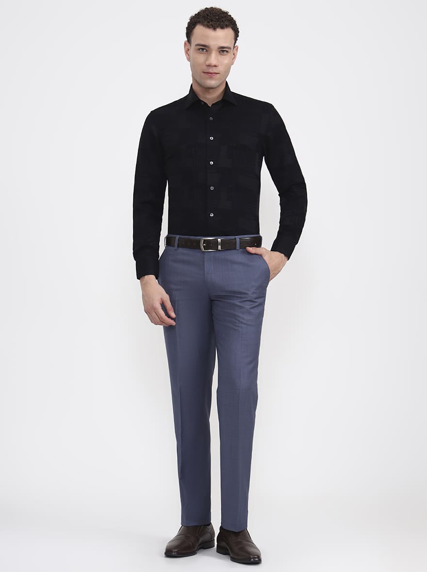 Black Printed Slim Fit Formal Shirt | JadeBlue Super Luxe