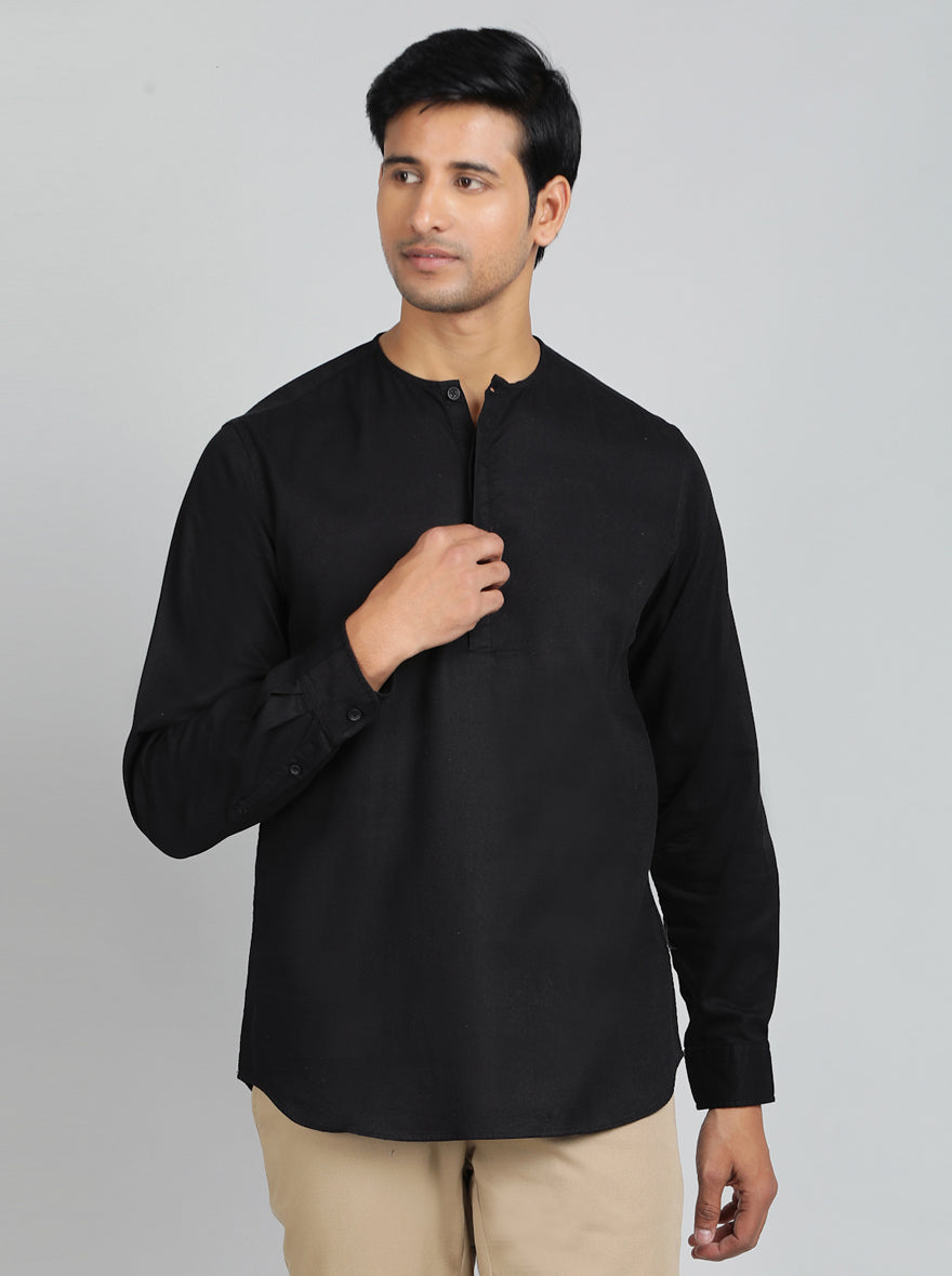 Black Solid Slim Fit Semi Casual Shirt | JadeBlue