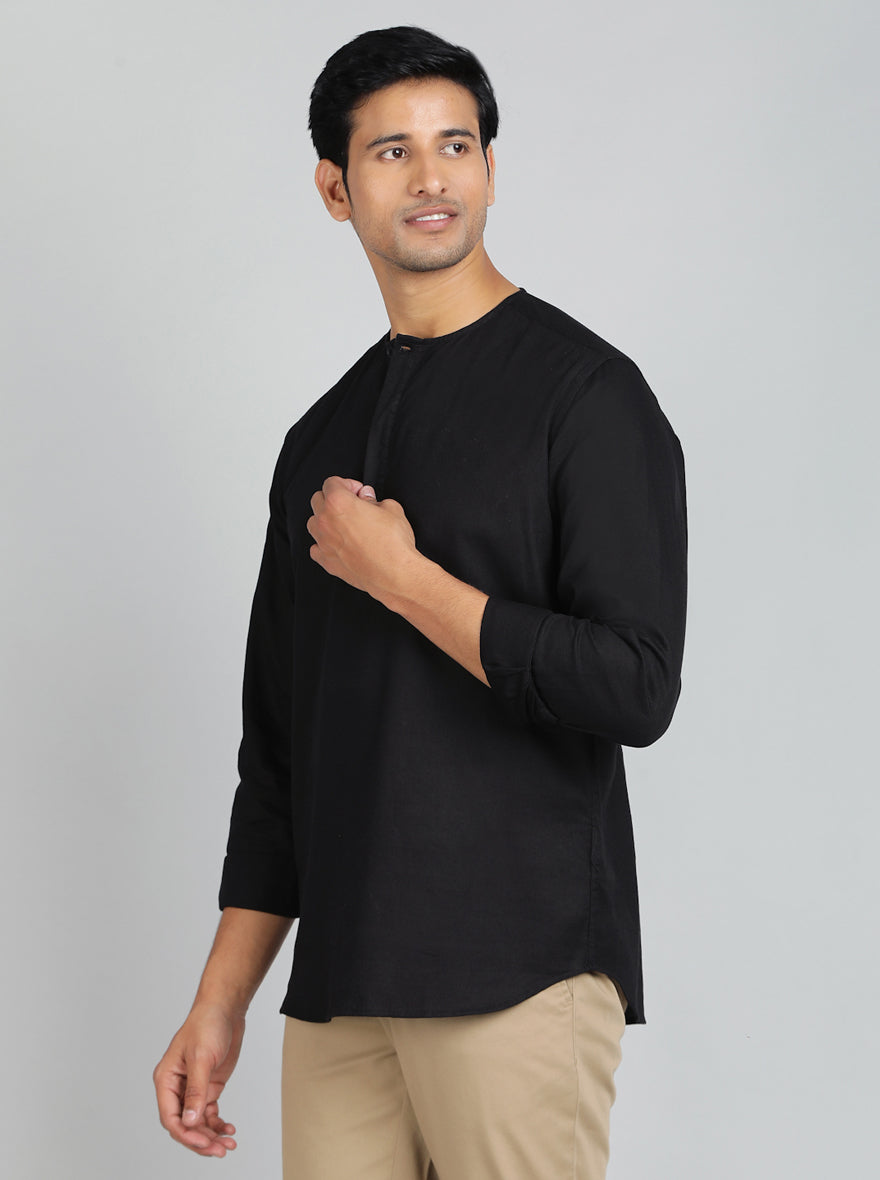 Black Solid Slim Fit Semi Casual Shirt | JadeBlue