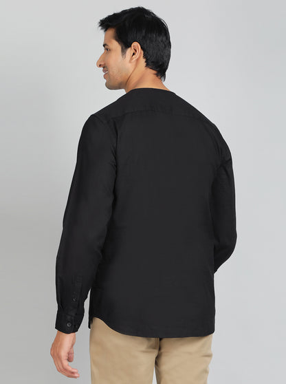 Black Solid Slim Fit Semi Casual Shirt | JadeBlue