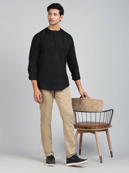Black Solid Slim Fit Semi Casual Shirt | JadeBlue