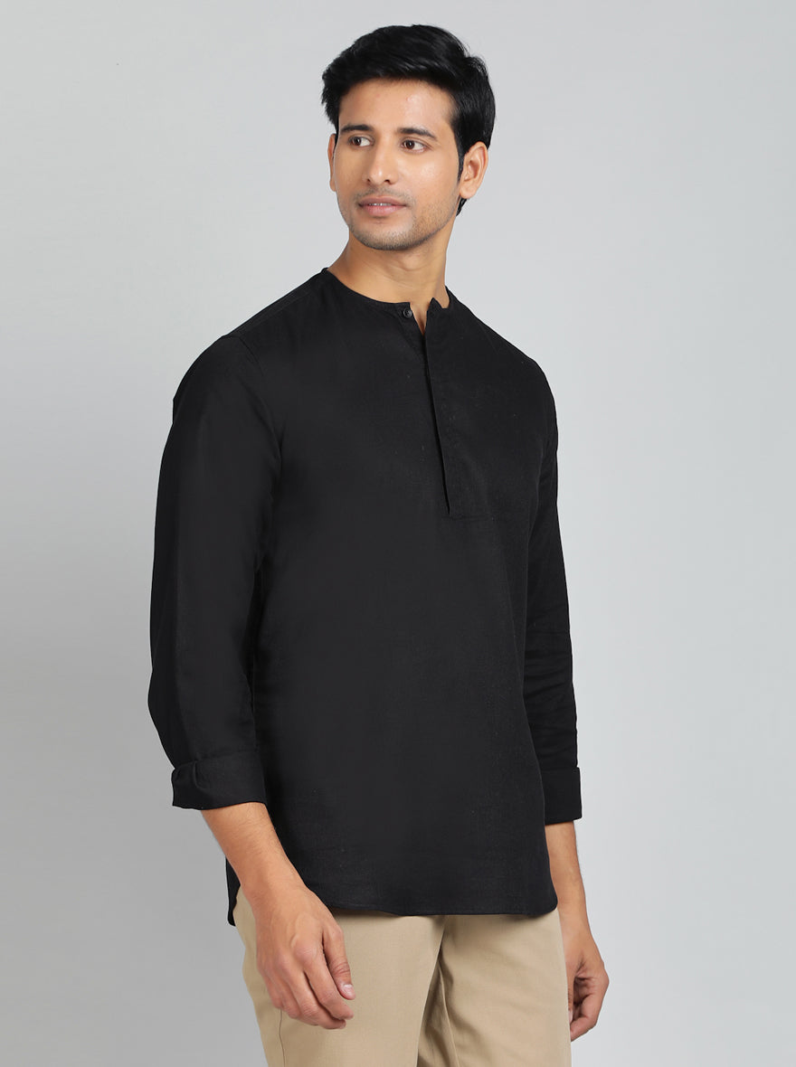Black Solid Slim Fit Semi Casual Shirt | JadeBlue