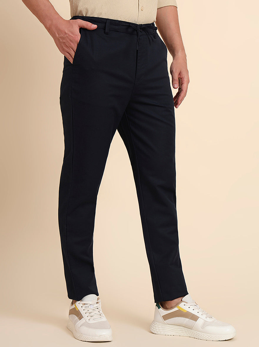 Navy Blue Solid Regular Fit Track Pant | JadeBlue
