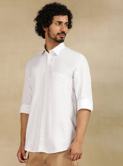 White Printed Tailored Fit Semi Casual Shirt | JadeBlue
