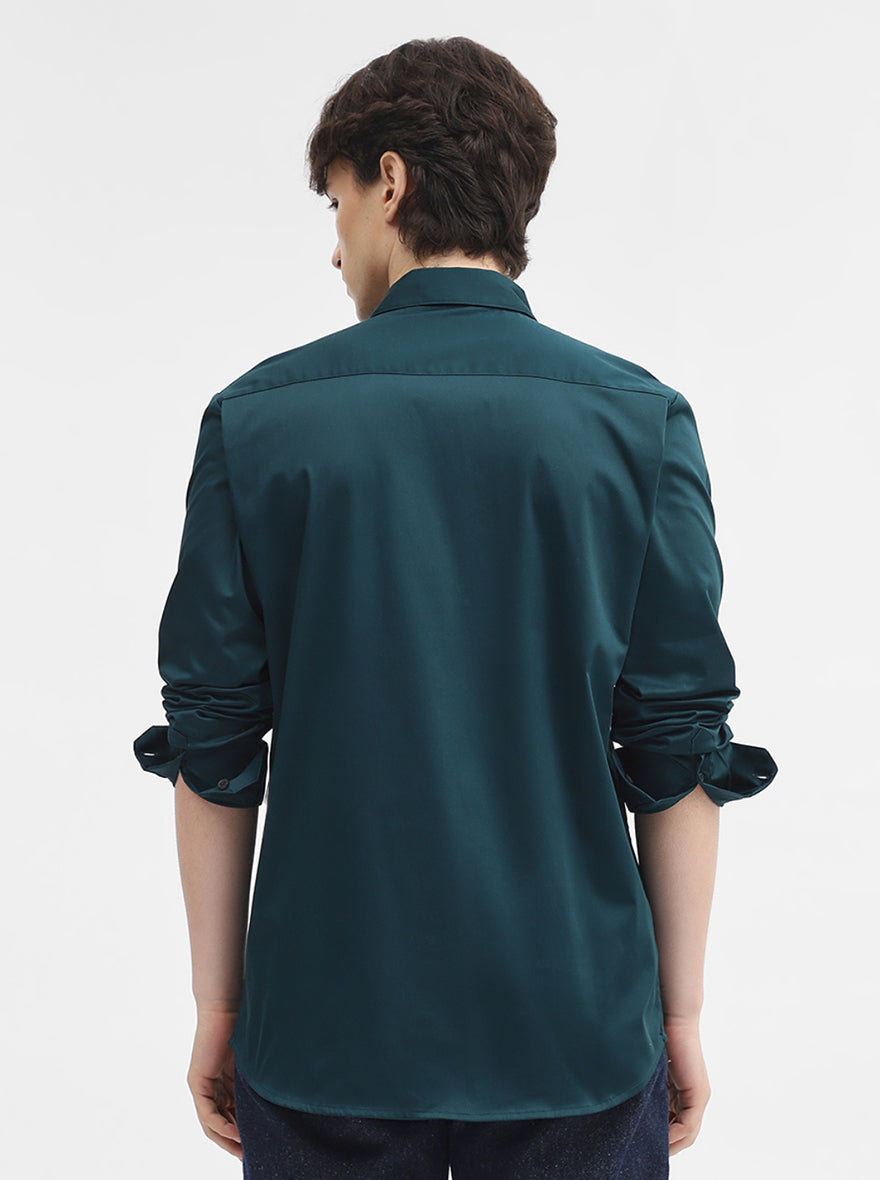 Teal Solid Slim Fit Casual Shirt | JadeBlue