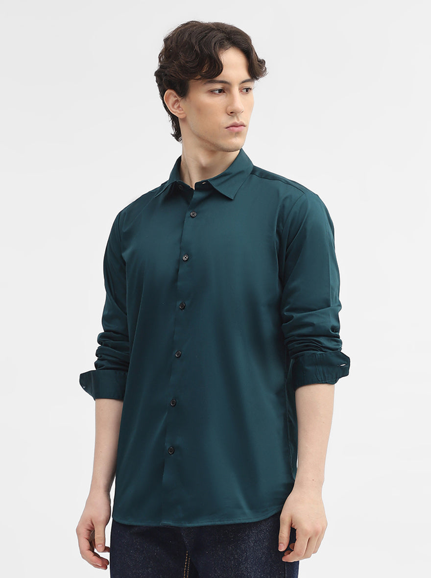 Teal Solid Slim Fit Casual Shirt | JadeBlue
