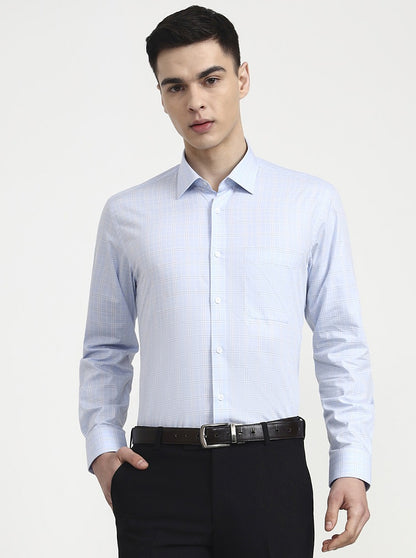 Sky Blue Checked Regular Fit Formal Shirt | JadeBlue