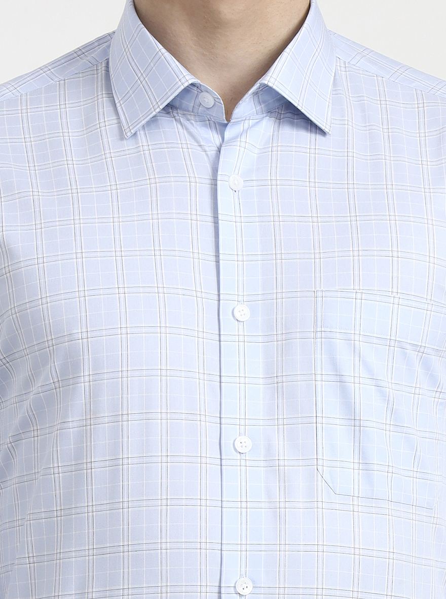 Sky Blue Checked Regular Fit Formal Shirt | JadeBlue