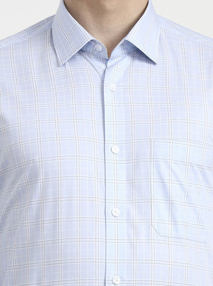 Sky Blue Checked Regular Fit Formal Shirt | JadeBlue