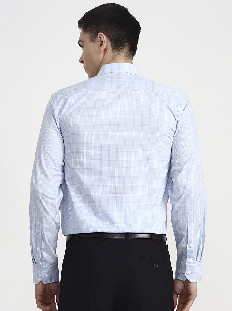 Sky Blue Checked Regular Fit Formal Shirt | JadeBlue