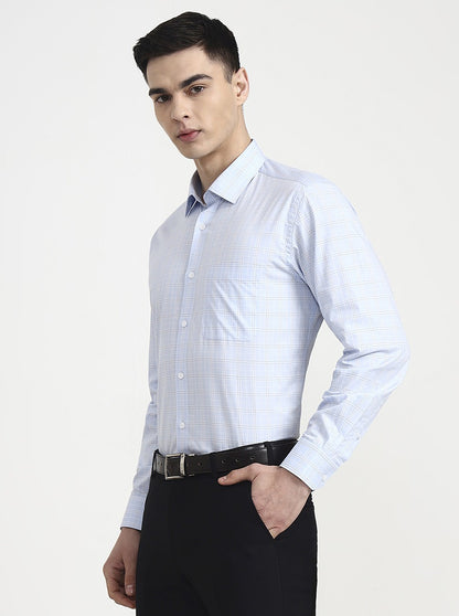 Sky Blue Checked Regular Fit Formal Shirt | JadeBlue