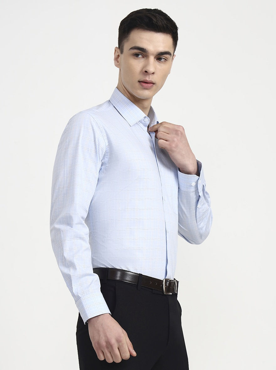 Sky Blue Checked Regular Fit Formal Shirt | JadeBlue