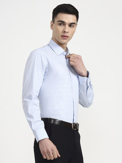 Sky Blue Checked Regular Fit Formal Shirt | JadeBlue