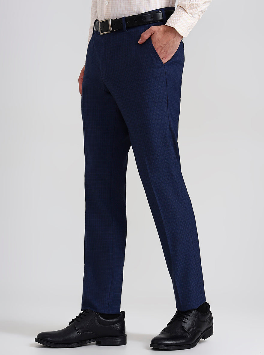 Royal Blue Solid Slim Fit Formal Trouser | JadeBlue Youth