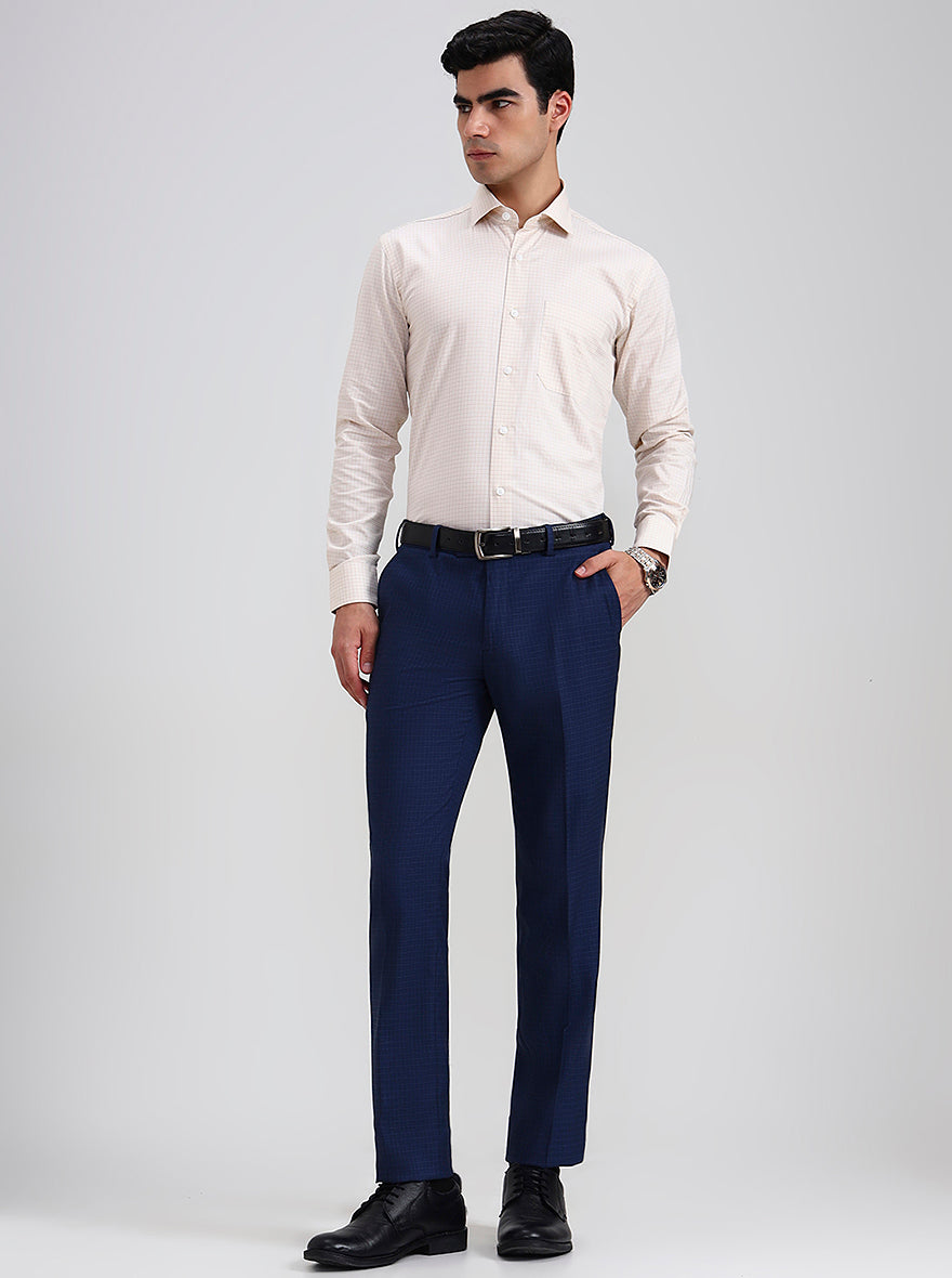 Royal Blue Solid Slim Fit Formal Trouser | JadeBlue Youth