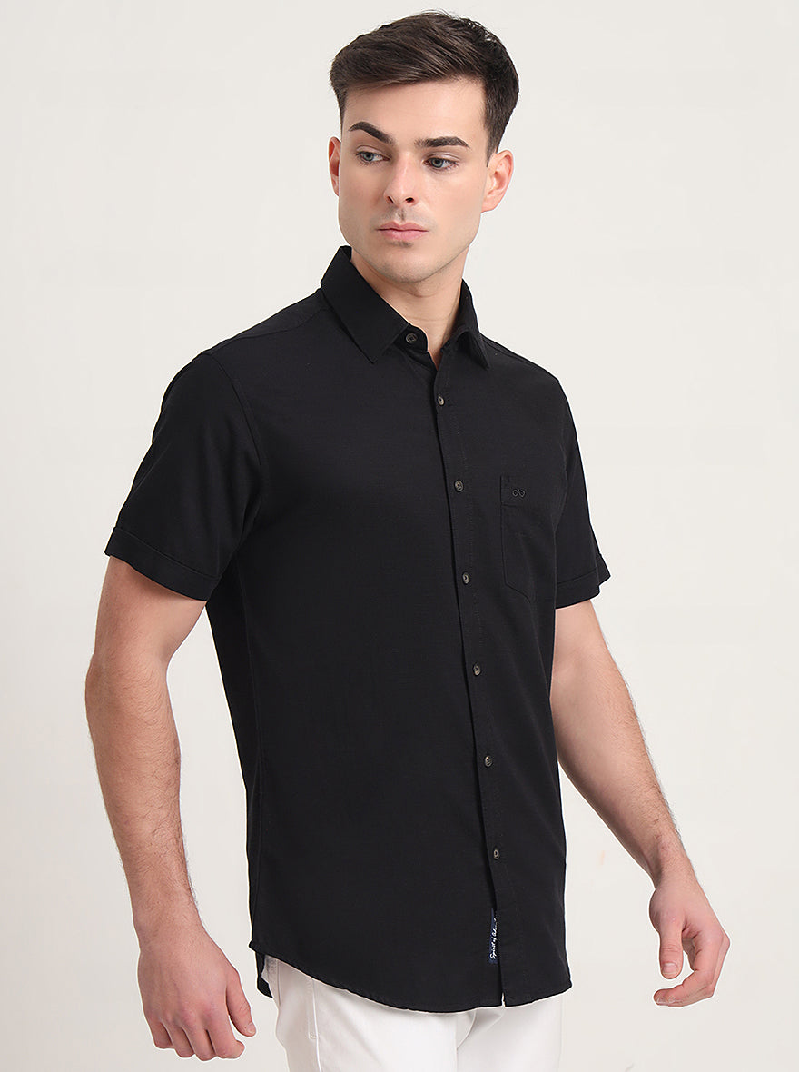 Black Solid Slim Fit Casual Shirt | JadeBlue