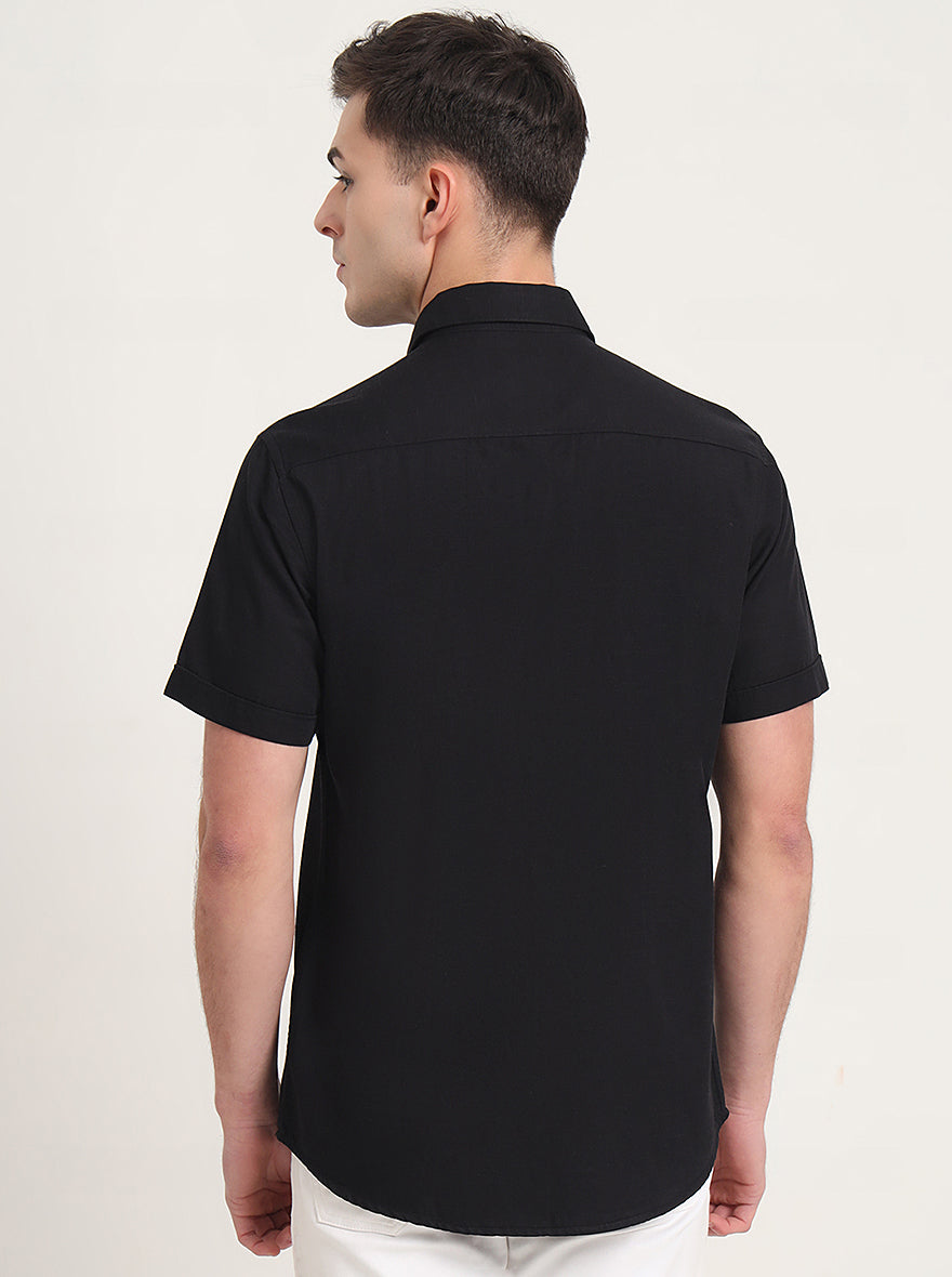 Black Solid Slim Fit Casual Shirt | JadeBlue