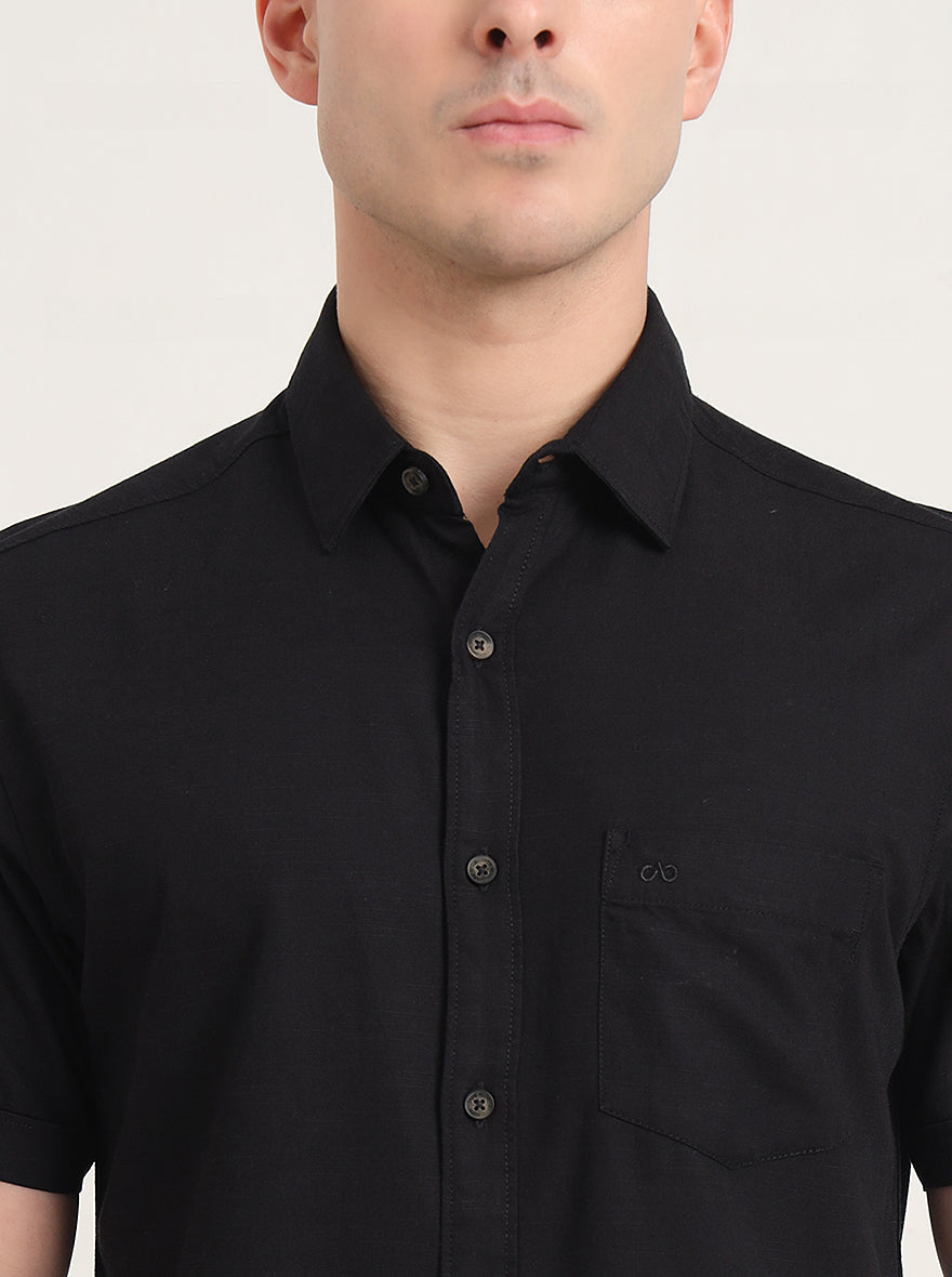 Black Solid Slim Fit Casual Shirt | JadeBlue