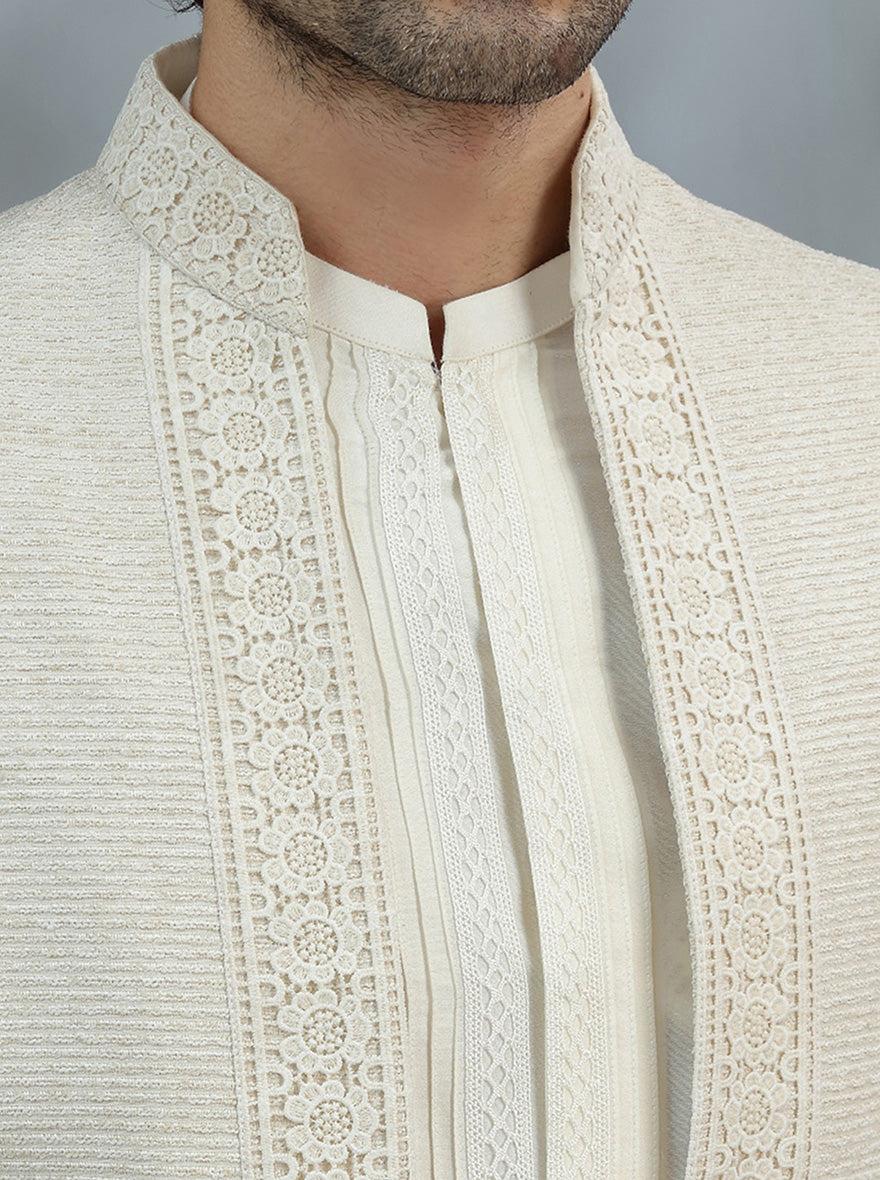 Cream Self Design Jodhpuri Suit | TULA