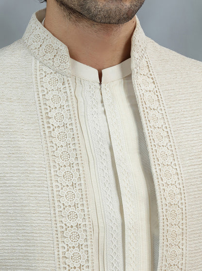 Cream Self Design Jodhpuri Suit | TULA