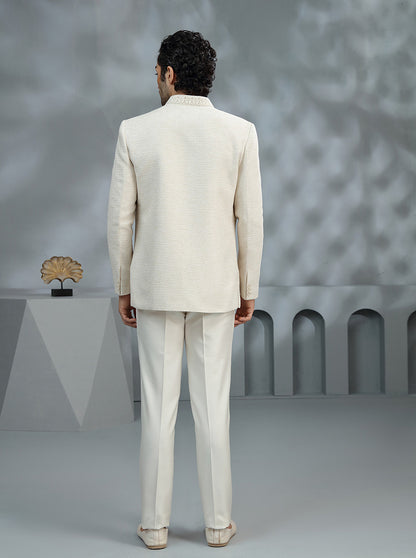 Cream Self Design Jodhpuri Suit | TULA