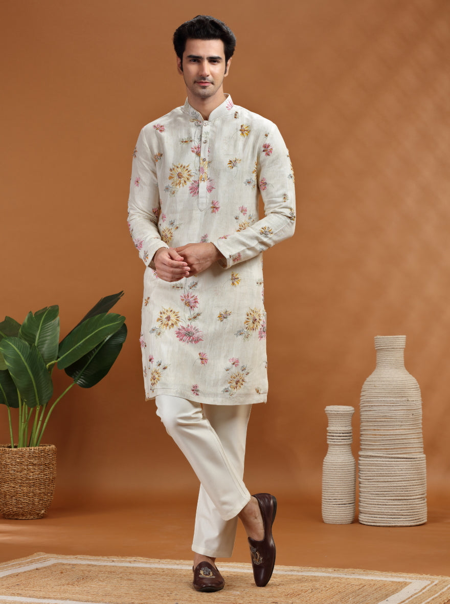 Cream Printed Kurta Pajama | TULA