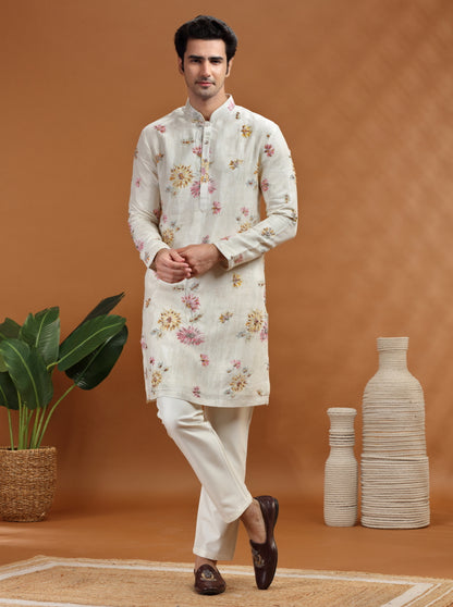 Cream Printed Kurta Pajama | TULA