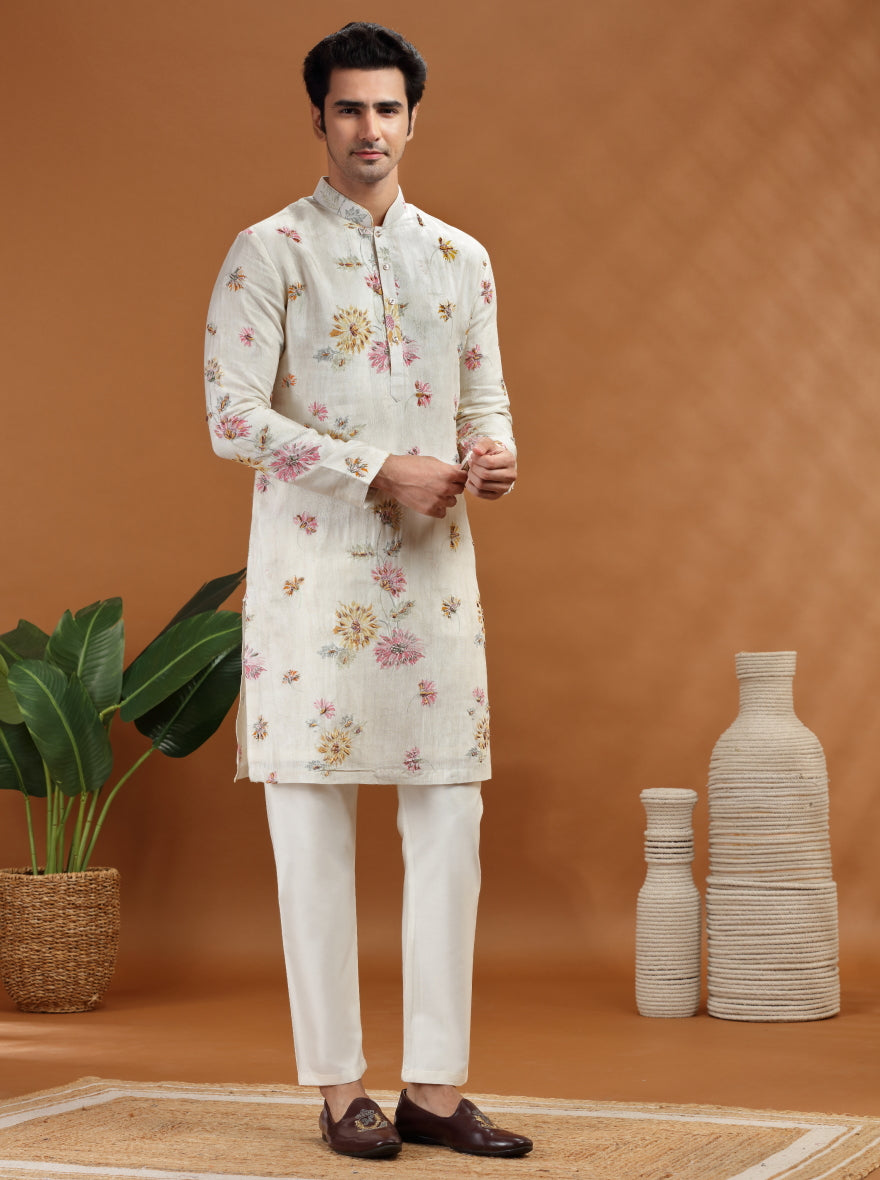 Cream Printed Kurta Pajama | TULA