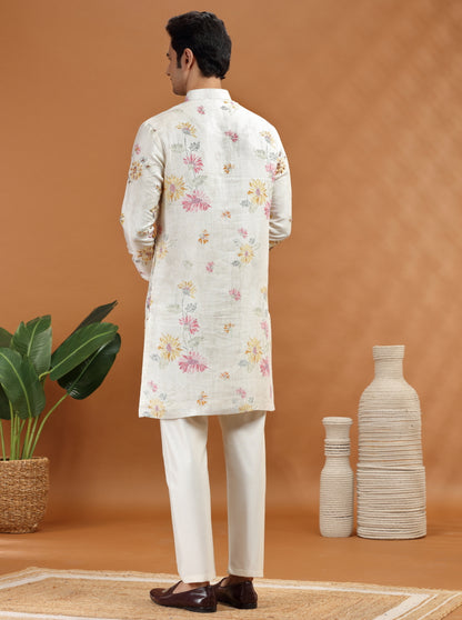 Cream Printed Kurta Pajama | TULA