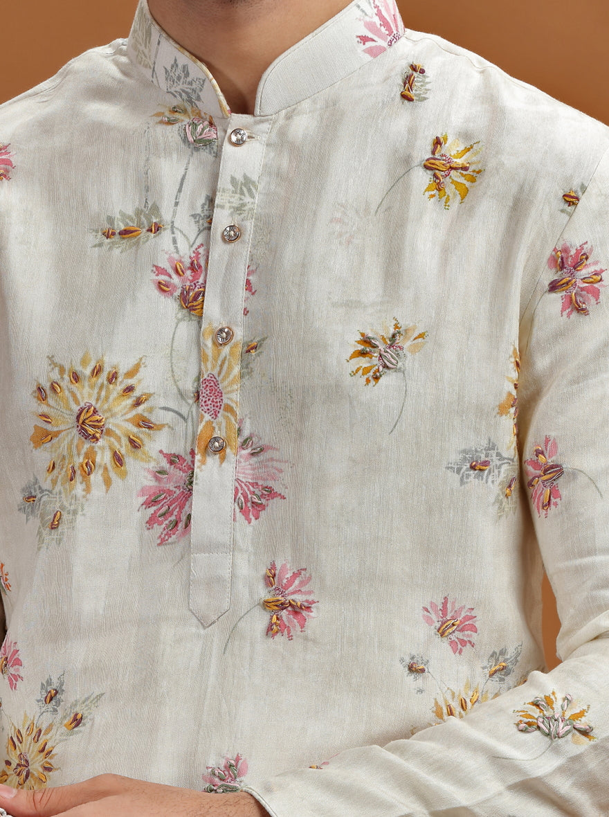 Cream Printed Kurta Pajama | TULA