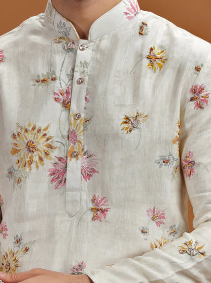 Cream Printed Kurta Pajama | TULA