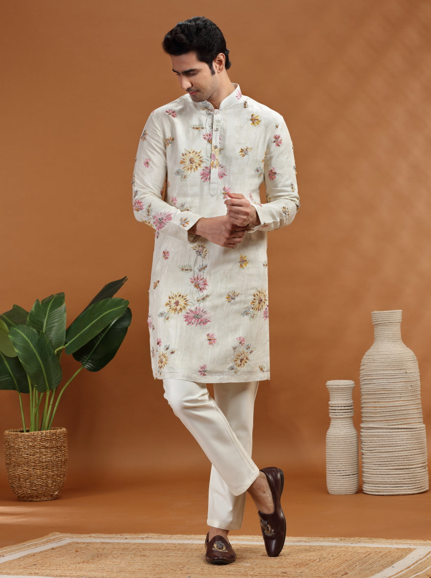 Cream Printed Kurta Pajama | TULA