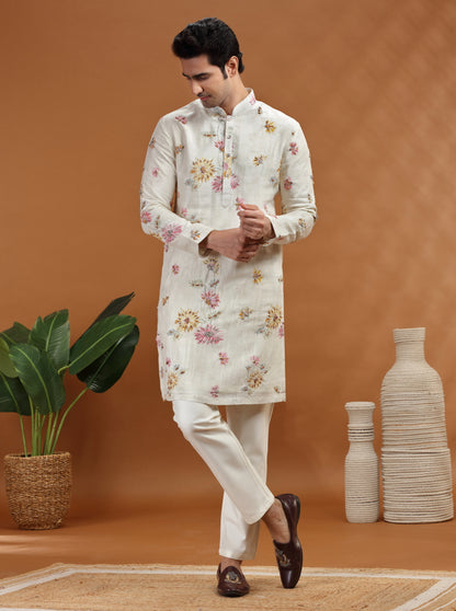 Cream Printed Kurta Pajama | TULA