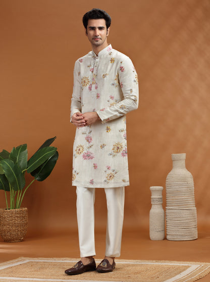 Cream Printed Kurta Pajama | TULA