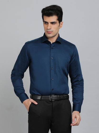 Navy Blue Striped Slim Fit Formal Shirt | Metal